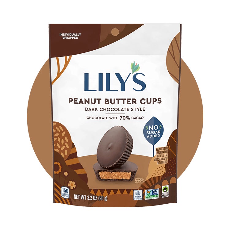 pouch of lilys dark chocolate style peanut butter cups