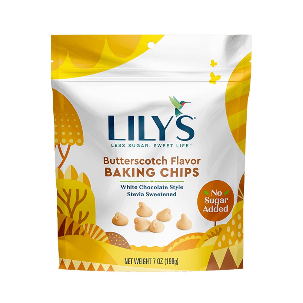LILY'S Butterscotch Flavor White Chocolate Style Baking Chips, 7 oz bag - Front of Package