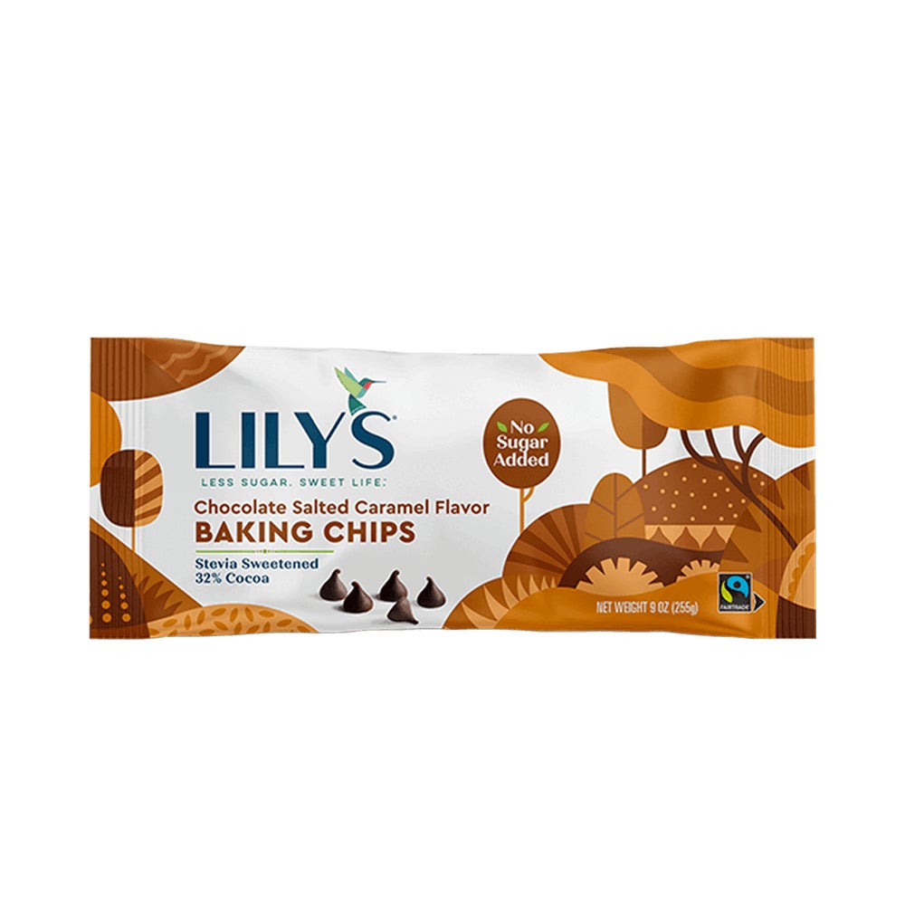 LILY'S Chocolate Salted Caramel Flavor Baking Chips, 9 oz bag - Front of Package