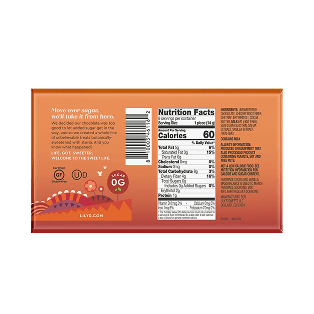 LILY'S Horizontal Semi-Sweet Style Baking Bar, 4 oz - Back of Package