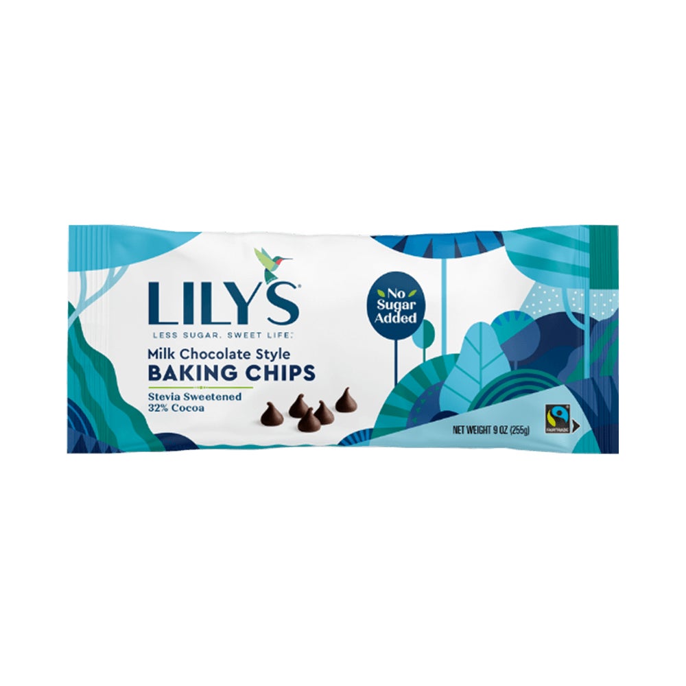 LILY'S Milk Chocolate Style Baking Chips, 9 oz bag - Front of Package