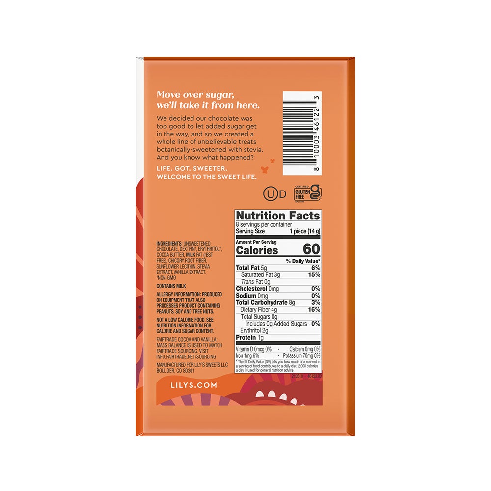 LILY'S Semi-Sweet Style Baking Bar, 4 oz - Back of Package