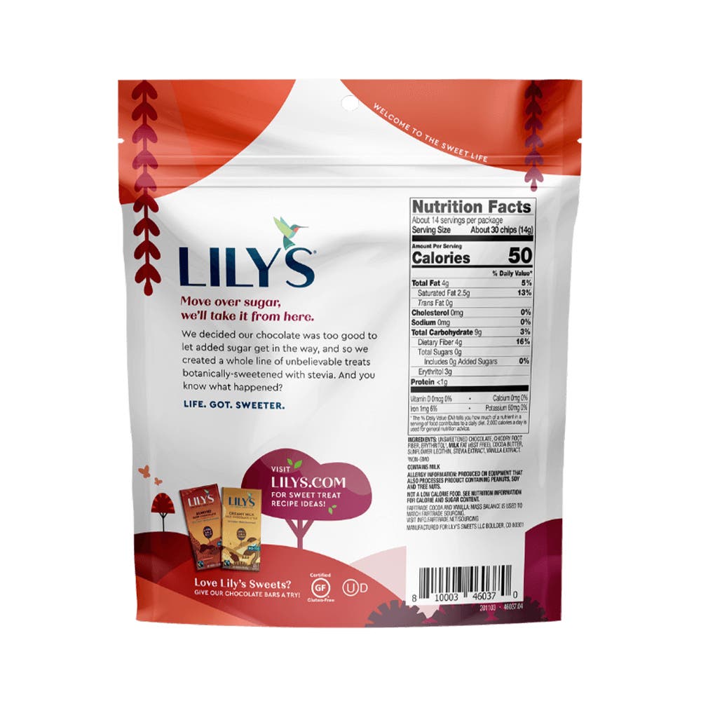 LILY'S Semi-Sweet Style Baking Chips, 7 oz bag - Back of Package