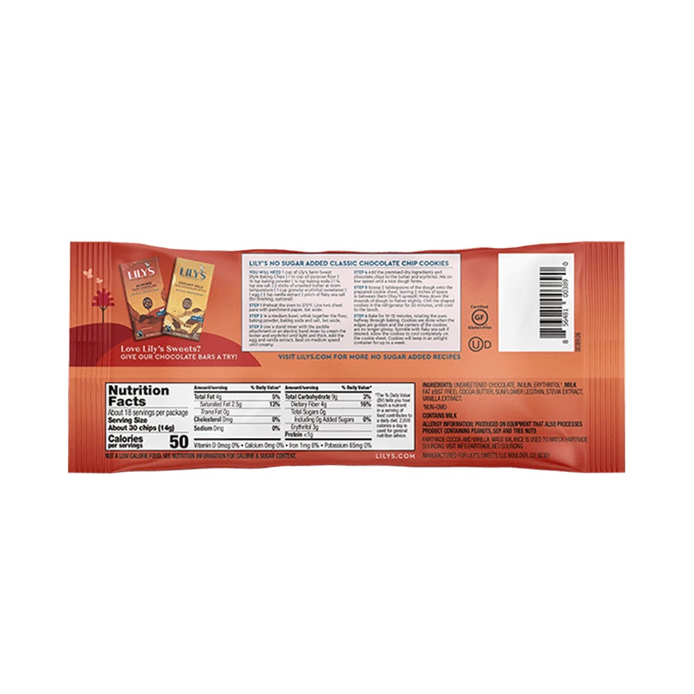 LILY'S Semi-Sweet Style Baking Chips, 9 oz bag - Back of Package