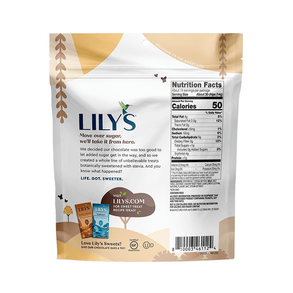 LILY'S White Chocolate Style Baking Chips, 7 oz bag - Back of Package