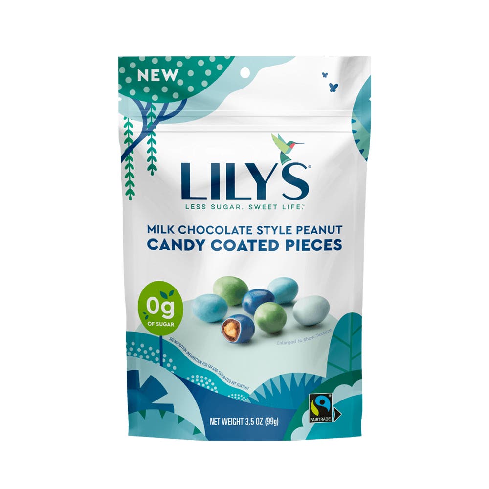 LILY'S Milk Chocolate Style Peanut Candy Coated Pieces, 3.5 oz bag - Front of Package