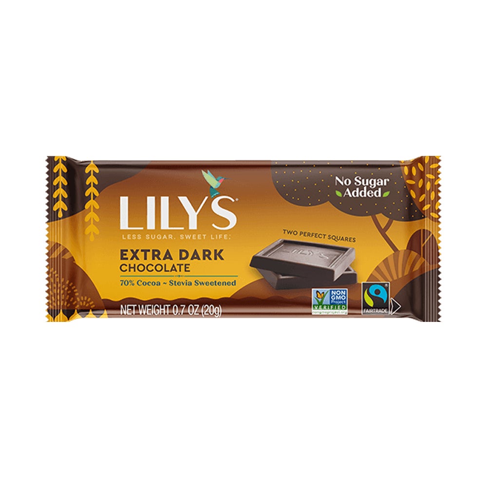 LILY'S Extra Dark Chocolate Style Bar, 0.7 oz - Front of Package