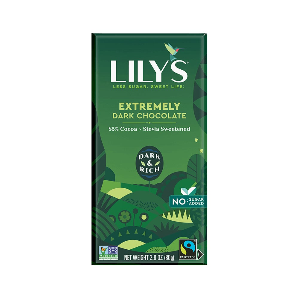 LILY'S Extremely Dark Chocolate Style Bar, 2.8 oz - Front of Package