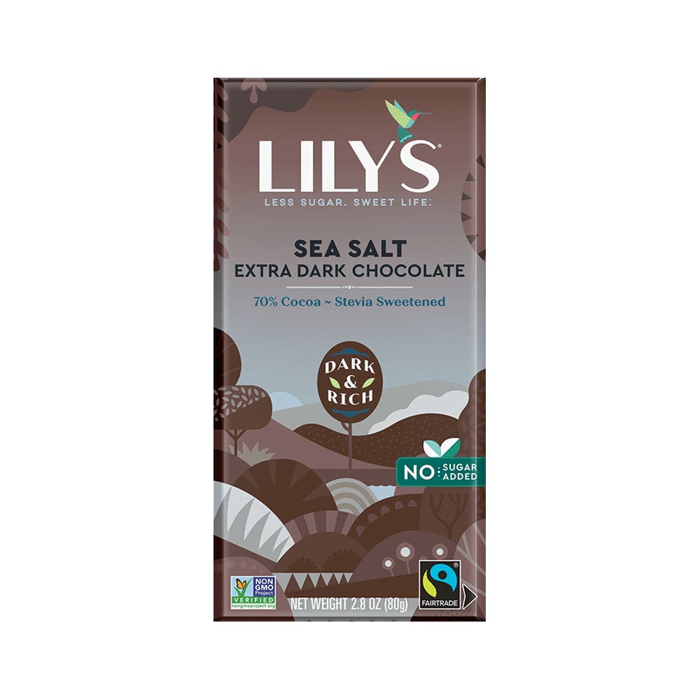 LILY'S Sea Salt Extra Dark Chocolate Style Bar, 2.8 oz - Front of Package