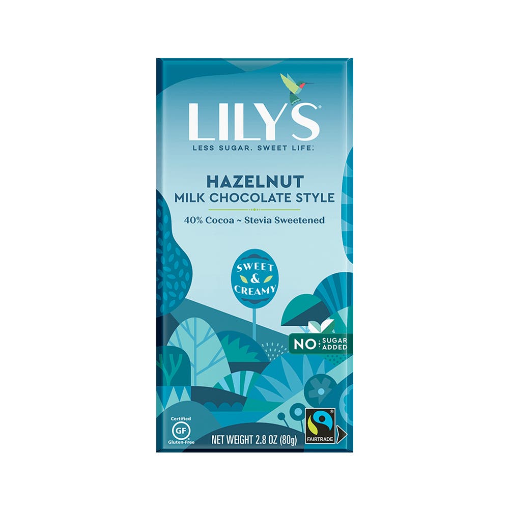 LILY'S Hazelnut Milk Chocolate Style Bar, 2.8 oz - Front of Package