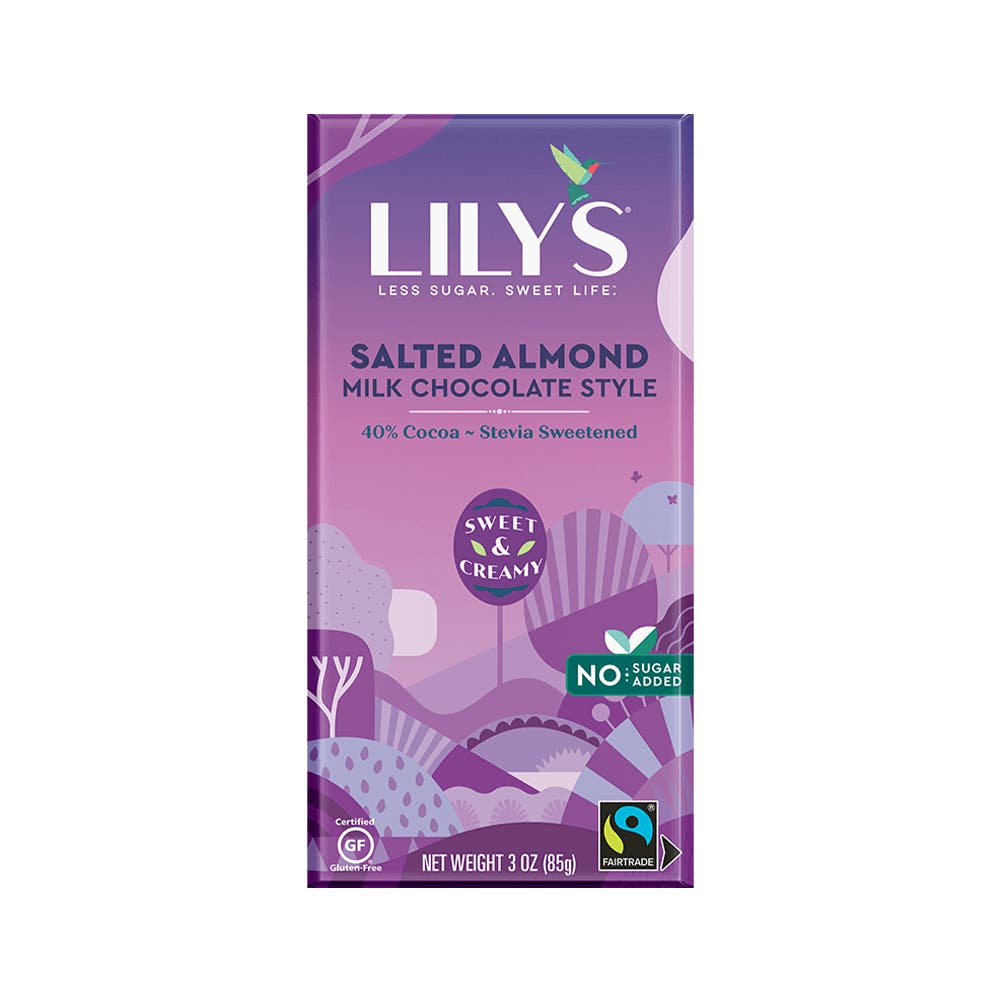 LILY'S Salted Almond Milk Chocolate Style Bar, 3 oz - Front of Package