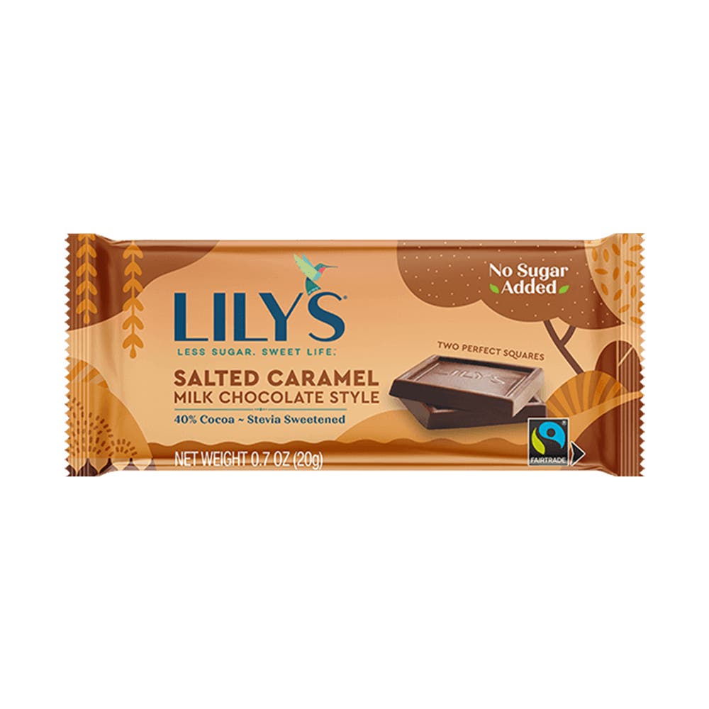 LILY'S Salted Caramel Milk Chocolate Style Bar, 0.7 oz - Front of Package