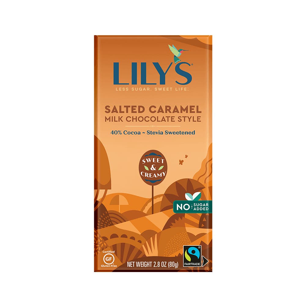 LILY'S Salted Caramel Milk Chocolate Style Bar, 2.8 oz - Front of Package