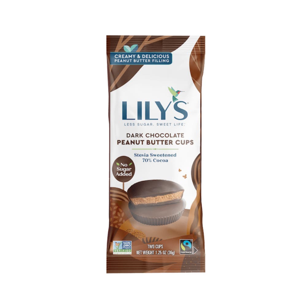 LILY'S Dark Chocolate Style Peanut Butter Cups, 1.25 oz, 2 pack - Front of Package